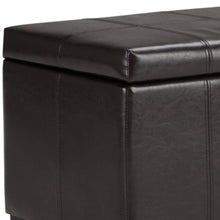 Load image into Gallery viewer, 36" Brown and Dark Brown Faux Leather and Solid Wood Upholstered Storage Bench With Flip Top
