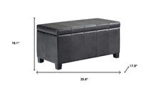 Load image into Gallery viewer, 36" Black and Dark Brown Faux Leather and Solid Wood Upholstered Distressed Storage Bench With Flip Top
