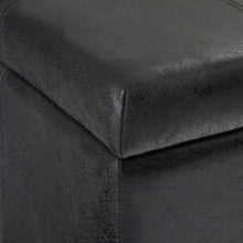 Load image into Gallery viewer, 36" Black and Dark Brown Faux Leather and Solid Wood Upholstered Distressed Storage Bench With Flip Top

