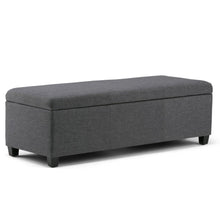 Load image into Gallery viewer, 48" Slate Gray and Dark Brown Linen and Solid Wood Upholstered Storage Bench With Flip Top
