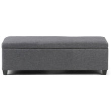 Load image into Gallery viewer, 48" Slate Gray and Dark Brown Linen and Solid Wood Upholstered Storage Bench With Flip Top
