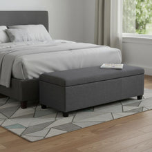 Load image into Gallery viewer, 48" Slate Gray and Dark Brown Linen and Solid Wood Upholstered Storage Bench With Flip Top
