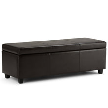Load image into Gallery viewer, 48" Brown and Dark Brown Faux Leather and Solid Wood Upholstered Storage Bench With Flip Top
