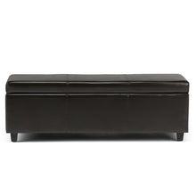 Load image into Gallery viewer, 48" Brown and Dark Brown Faux Leather and Solid Wood Upholstered Storage Bench With Flip Top
