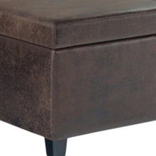 Load image into Gallery viewer, 48" Brown and Dark Brown Faux Leather and Solid Wood Upholstered Distressed Storage Bench With Flip Top
