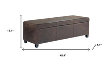 Load image into Gallery viewer, 48" Brown and Dark Brown Faux Leather and Solid Wood Upholstered Distressed Storage Bench With Flip Top
