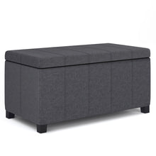 Load image into Gallery viewer, 36" Slate Gray and Dark Brown Linen and Solid Wood Upholstered Storage Bench With Flip Top
