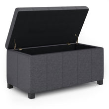 Load image into Gallery viewer, 36" Slate Gray and Dark Brown Linen and Solid Wood Upholstered Storage Bench With Flip Top
