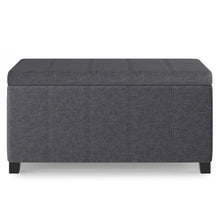 Load image into Gallery viewer, 36" Slate Gray and Dark Brown Linen and Solid Wood Upholstered Storage Bench With Flip Top
