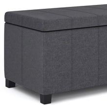 Load image into Gallery viewer, 36" Slate Gray and Dark Brown Linen and Solid Wood Upholstered Storage Bench With Flip Top
