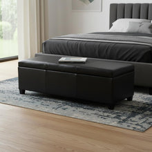 Load image into Gallery viewer, 48" Midnight and Dark Brown Faux Leather and Solid Wood Upholstered Storage Bench With Flip Top
