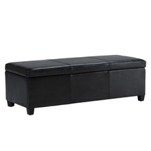 Load image into Gallery viewer, 48" Midnight and Dark Brown Faux Leather and Solid Wood Upholstered Storage Bench With Flip Top
