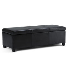 Load image into Gallery viewer, 48" Midnight and Dark Brown Faux Leather and Solid Wood Upholstered Storage Bench With Flip Top
