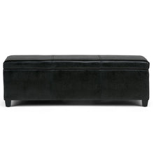 Load image into Gallery viewer, 48" Midnight and Dark Brown Faux Leather and Solid Wood Upholstered Storage Bench With Flip Top
