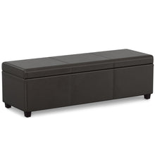 Load image into Gallery viewer, 54" Brown and Dark Brown Faux Leather and Solid Wood Upholstered Storage Bench With Flip Top
