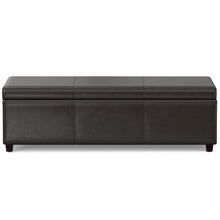 Load image into Gallery viewer, 54" Brown and Dark Brown Faux Leather and Solid Wood Upholstered Storage Bench With Flip Top
