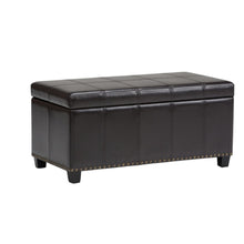 Load image into Gallery viewer, 33" Brown and Espresso Faux Leather and Solid Wood Upholstered Storage Bench With Flip Top
