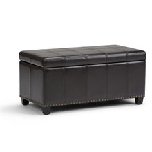 Load image into Gallery viewer, 33" Brown and Espresso Faux Leather and Solid Wood Upholstered Storage Bench With Flip Top
