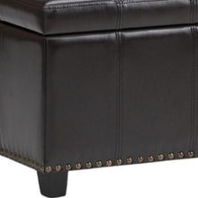 Load image into Gallery viewer, 33" Brown and Espresso Faux Leather and Solid Wood Upholstered Storage Bench With Flip Top

