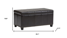 Load image into Gallery viewer, 33" Brown and Espresso Faux Leather and Solid Wood Upholstered Storage Bench With Flip Top
