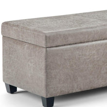 Load image into Gallery viewer, 48" Gray and Dark Brown Faux Leather and Solid Wood Upholstered Storage Bench With Flip Top
