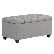 Load image into Gallery viewer, 33" Gray and Espresso Tufted Linen and Solid Wood Upholstered Storage Bench With Flip Top
