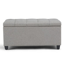 Load image into Gallery viewer, 33" Gray and Espresso Tufted Linen and Solid Wood Upholstered Storage Bench With Flip Top
