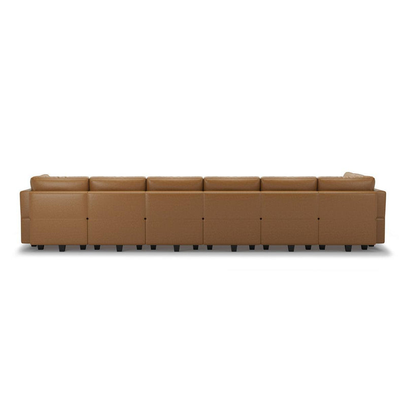 Faux Leather Modular Twelve Piece Storage Sectional With Ottomans - Brown