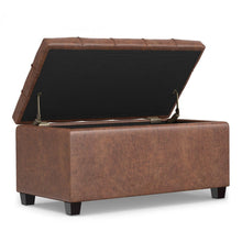 Load image into Gallery viewer, 33" Brown and Espresso Tufted Faux Leather and Solid Wood Upholstered Storage Bench With Flip Top
