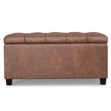 Load image into Gallery viewer, 33" Brown and Espresso Tufted Faux Leather and Solid Wood Upholstered Storage Bench With Flip Top
