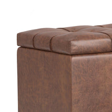 Load image into Gallery viewer, 33" Brown and Espresso Tufted Faux Leather and Solid Wood Upholstered Storage Bench With Flip Top
