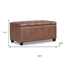 Load image into Gallery viewer, 33" Brown and Espresso Tufted Faux Leather and Solid Wood Upholstered Storage Bench With Flip Top
