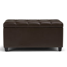 Load image into Gallery viewer, 33" Chocolate and Espresso Tufted Faux Leather and Solid Wood Upholstered Storage Bench With Flip Top
