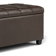 Load image into Gallery viewer, 33" Chocolate and Espresso Tufted Faux Leather and Solid Wood Upholstered Storage Bench With Flip Top
