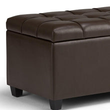 Load image into Gallery viewer, 33" Chocolate and Espresso Tufted Faux Leather and Solid Wood Upholstered Storage Bench With Flip Top
