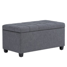 Load image into Gallery viewer, 33" Slate Gray and Espresso Tufted Linen and Solid Wood Upholstered Storage Bench With Flip Top
