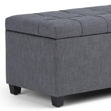 Load image into Gallery viewer, 33" Slate Gray and Espresso Tufted Linen and Solid Wood Upholstered Storage Bench With Flip Top
