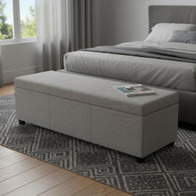 Load image into Gallery viewer, 54" Cloud and Dark Brown Linen Blend and Solid Wood Upholstered Storage Bench With Flip Top
