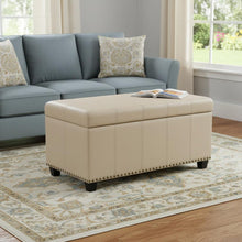 Load image into Gallery viewer, 33" Cream and Espresso Faux Leather and Solid Wood Upholstered Storage Bench With Flip Top
