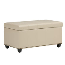 Load image into Gallery viewer, 33" Cream and Espresso Faux Leather and Solid Wood Upholstered Storage Bench With Flip Top
