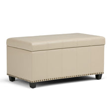 Load image into Gallery viewer, 33" Cream and Espresso Faux Leather and Solid Wood Upholstered Storage Bench With Flip Top
