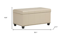 Load image into Gallery viewer, 33" Cream and Espresso Faux Leather and Solid Wood Upholstered Storage Bench With Flip Top
