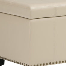 Load image into Gallery viewer, 33" Cream and Espresso Faux Leather and Solid Wood Upholstered Storage Bench With Flip Top

