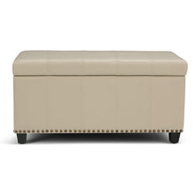 Load image into Gallery viewer, 33" Cream and Espresso Faux Leather and Solid Wood Upholstered Storage Bench With Flip Top
