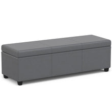 Load image into Gallery viewer, 54" Stone and Dark Brown Faux Leather and Solid Wood Upholstered Storage Bench With Flip Top
