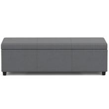 Load image into Gallery viewer, 54" Stone and Dark Brown Faux Leather and Solid Wood Upholstered Storage Bench With Flip Top
