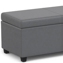 Load image into Gallery viewer, 54" Stone and Dark Brown Faux Leather and Solid Wood Upholstered Storage Bench With Flip Top
