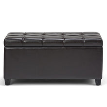 Load image into Gallery viewer, 33" Brown and Espresso Tufted Faux Leather and Solid Wood Upholstered Storage Bench With Flip Top
