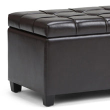 Load image into Gallery viewer, 33" Brown and Espresso Tufted Faux Leather and Solid Wood Upholstered Storage Bench With Flip Top
