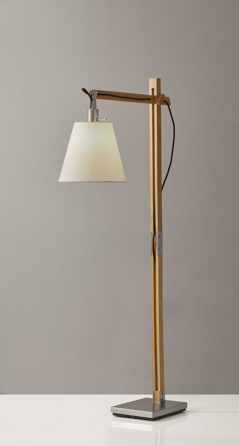 Wood Floor Lamp With Adjustable Hinged Arm - Natural